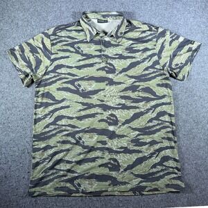 Warrior Mens XL Tiger Stripe Camo Polo Shirt Green Tactical Performance Golf